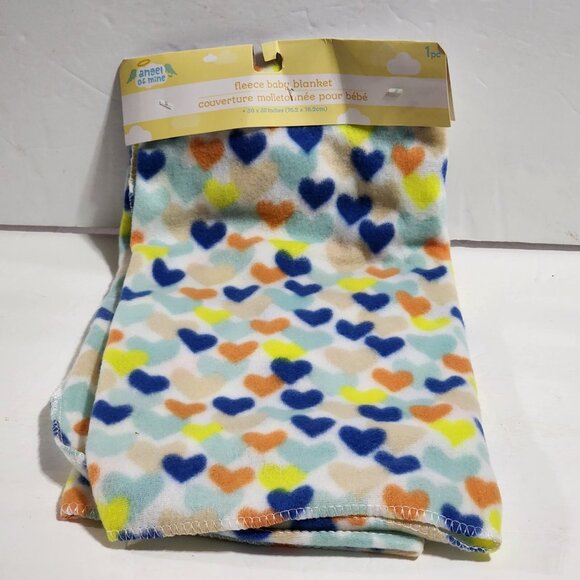 Angel of Mine Fleece Baby Blanket Multicolor HEARTS 30 x 30 New - Picture 1 of 4